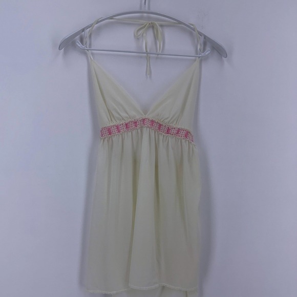 Vintage Van RaalteBabydoll Nightgown Cream Halter Lace Trim USA Made 60/ 70